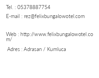 Felix Bungalow Otel iletiim bilgileri
